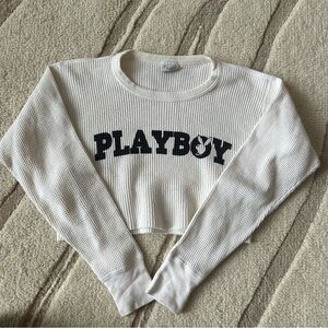 PLAYBOY White Crew Neck Cropped Sweater